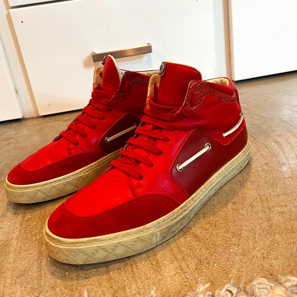 Red Gucci Mid-Top Sneakers - Picture 1 of 8
